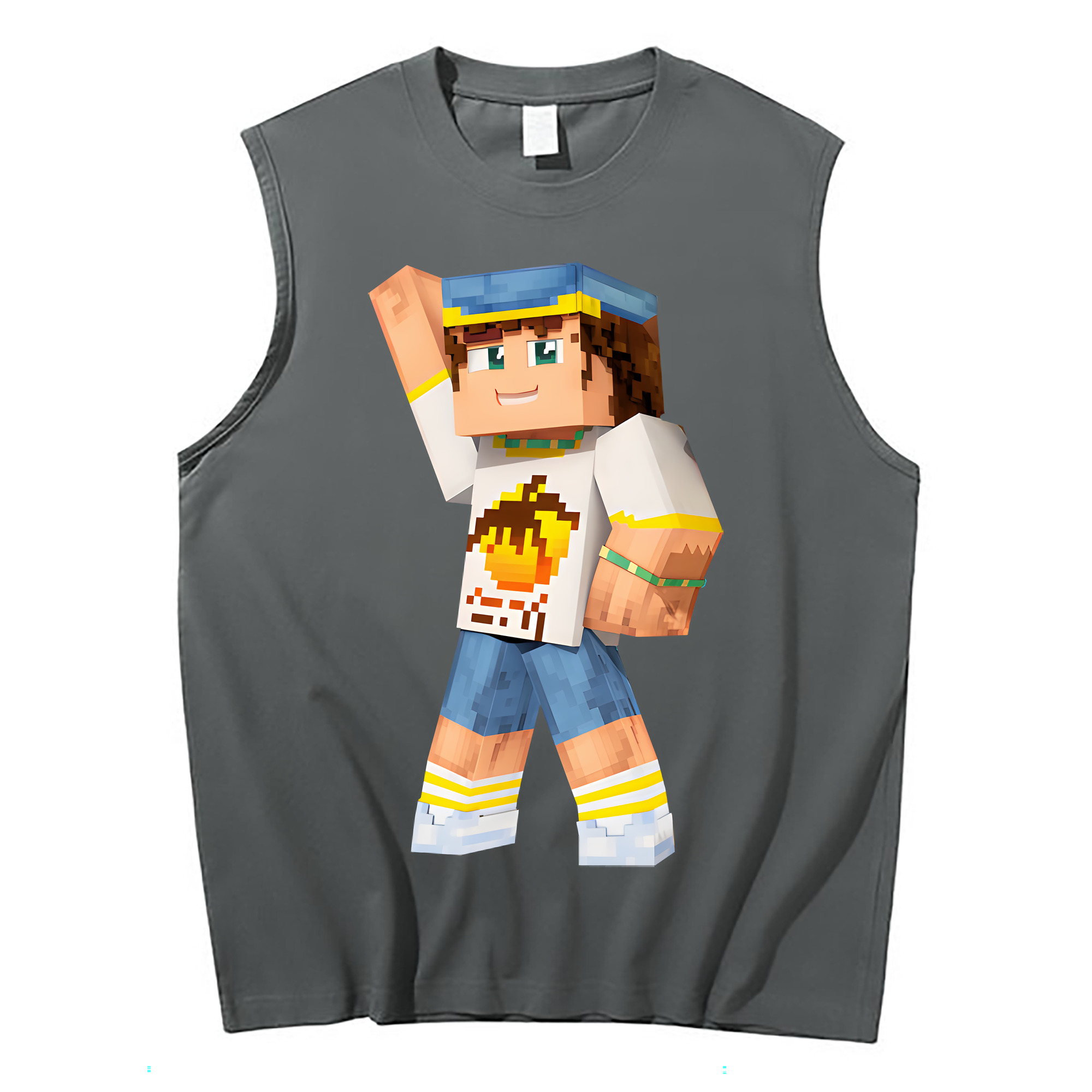 （画像用） マインクラフト ブロックの世界 Minecraft MC Block world コットン100％タンクトップ（フロントプリント）